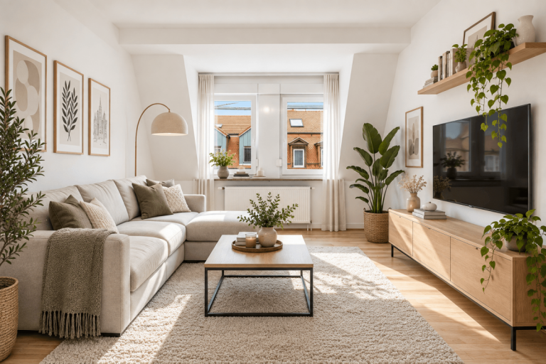 Wohnzimmer (KI optimiert) N�rnberg Etagenwohnung HEGERICH: Attraktive 2-Zimmer-Wohnung mit Dachgeschoss-Charme f�r Singles, Paare oder Kapitalanleger