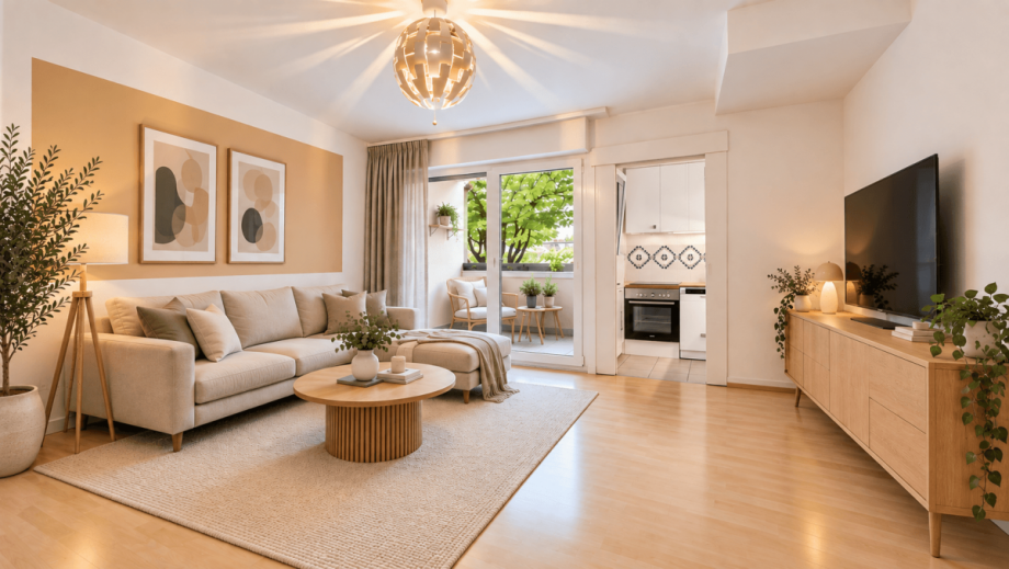 Wohnzimmer (KI gest�tzte Visualisierung) Erdgeschosswohnung Garching bei M�nchen