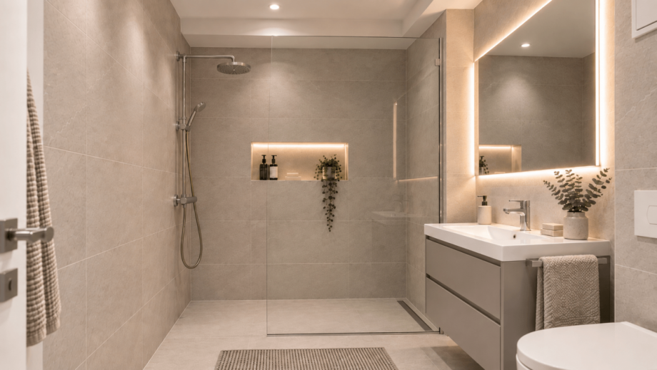 Badezimmer - KI visualisiert Erdgeschosswohnung M�nchen