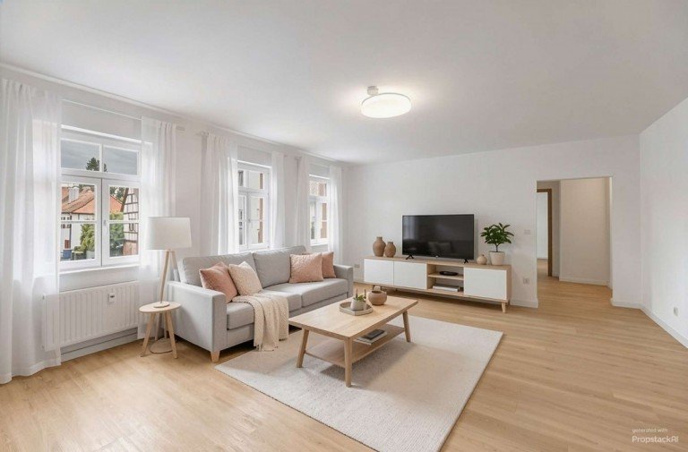 Wohnzimmer - (KI generiert) N�rnberg Etagenwohnung HEGERICH: Altbaucharme zum Verlieben - modernes Wohnen mit Einbauk�che & Carport
