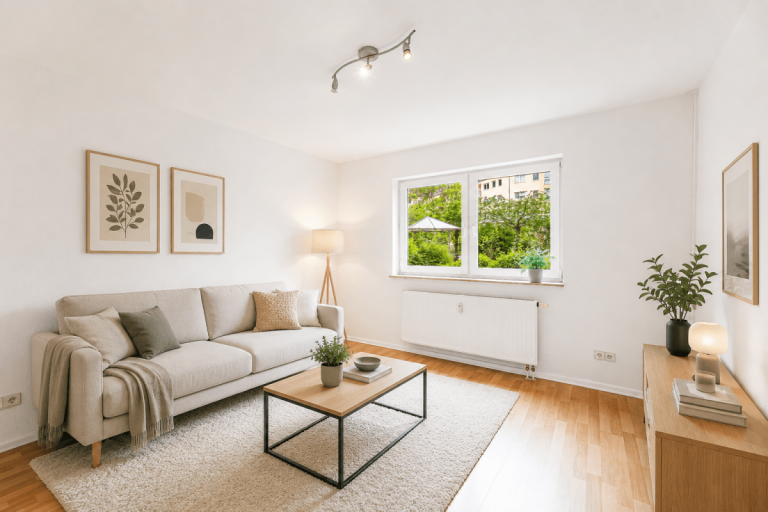 KI generiertes Wohnzimmer F�rth Erdgeschosswohnung HEGERICH: Investment-Chance in der F�rther S�dstadt: Renovierte 1-Zimmer-Wohnung f�r Kapitalanleger