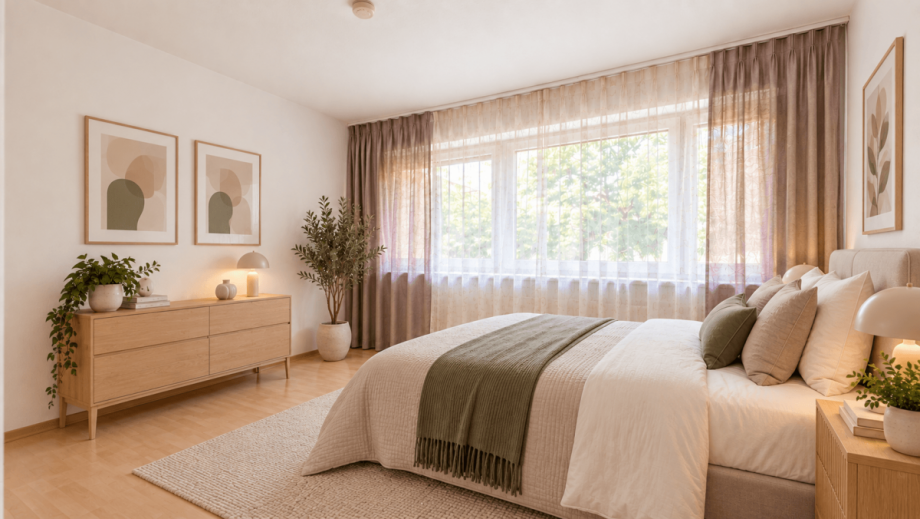 Schlafzimmer (KI gest�tzte Visualisierung) Erdgeschosswohnung Garching bei M�nchen