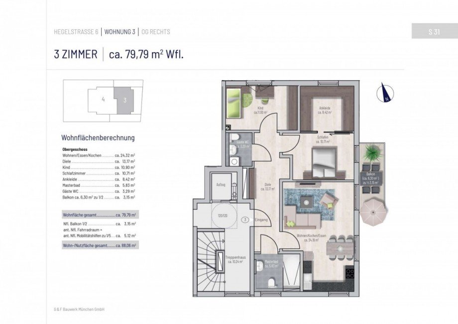 Grundriss WHG 3 Wohnung M�nchen