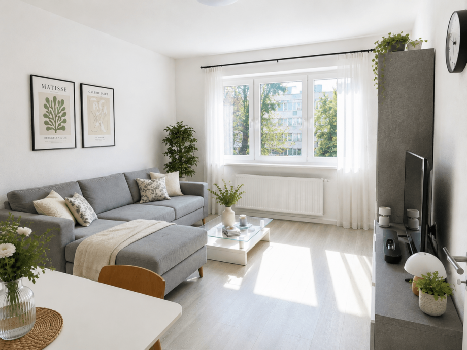Wohnzimmer (KI generiert) Etagenwohnung N�rnberg