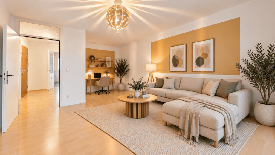 Wohnzimmer (KI gest�tzte Visualisierung) Erdgeschosswohnung Garching bei M�nchen