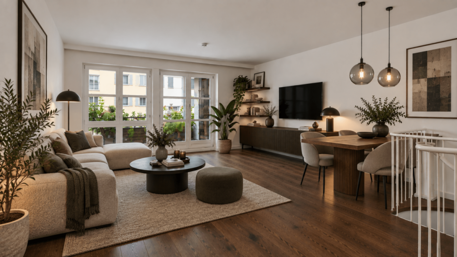 Wohnzimmer Visualisierung Maisonettewohnung M�nchen