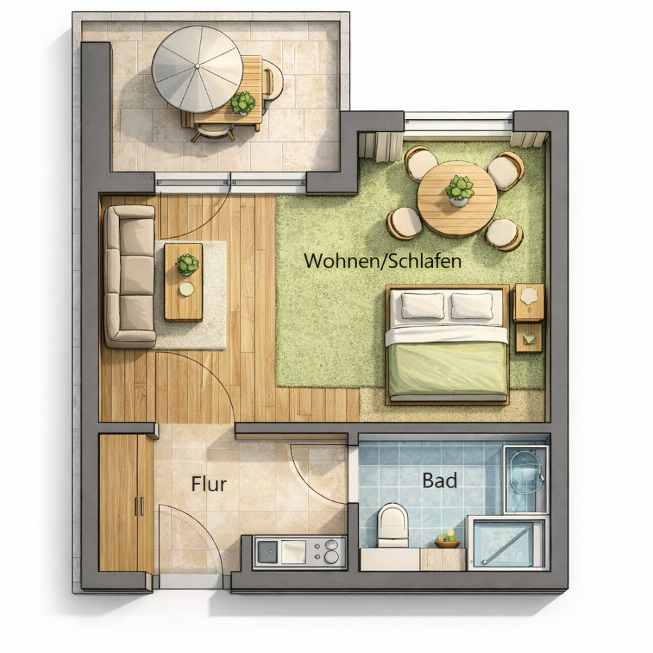 Grundriss coloriert Erdgeschosswohnung F�rth