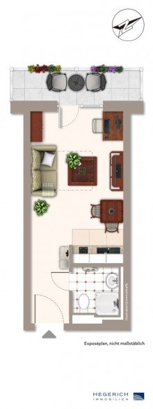 Grundriss HEGERICH: Moderne 1-Zimmer-Erdgeschosswohnung mit Loggia in Sendling-Westpark!