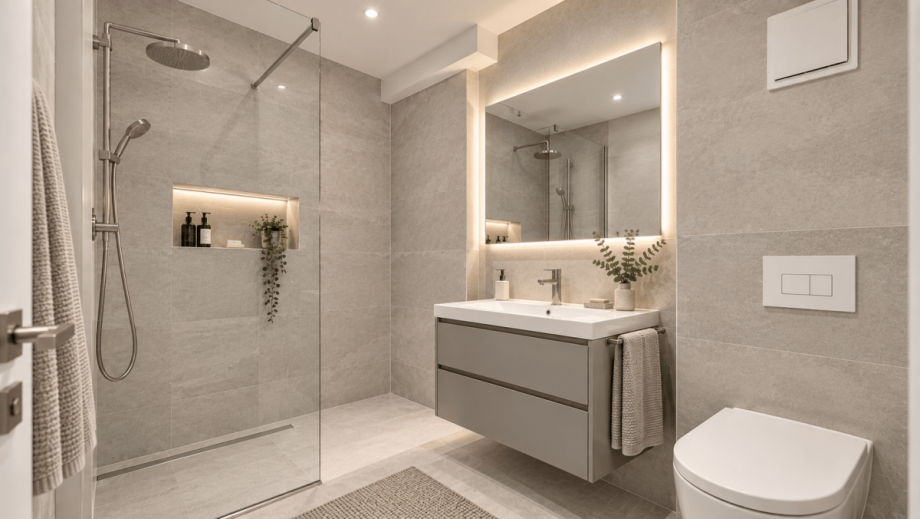 Badezimmer - KI visualisiert Erdgeschosswohnung M�nchen